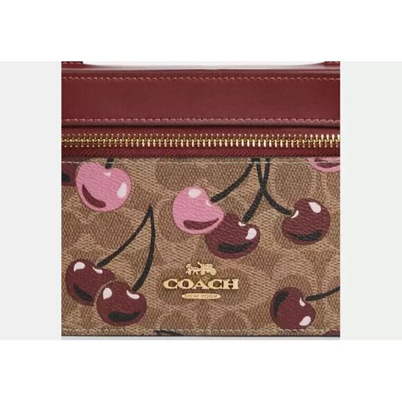 NWT Coach Cosmetic Case In Signature Canvas With Cherry Print CZ025 - Picture 2 of 5